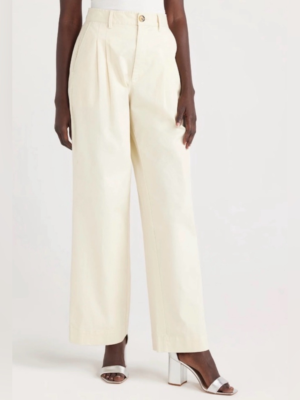 Nwt Free Assembly High Rise Wide Leg Chino Pants In White Asparagus Size 4